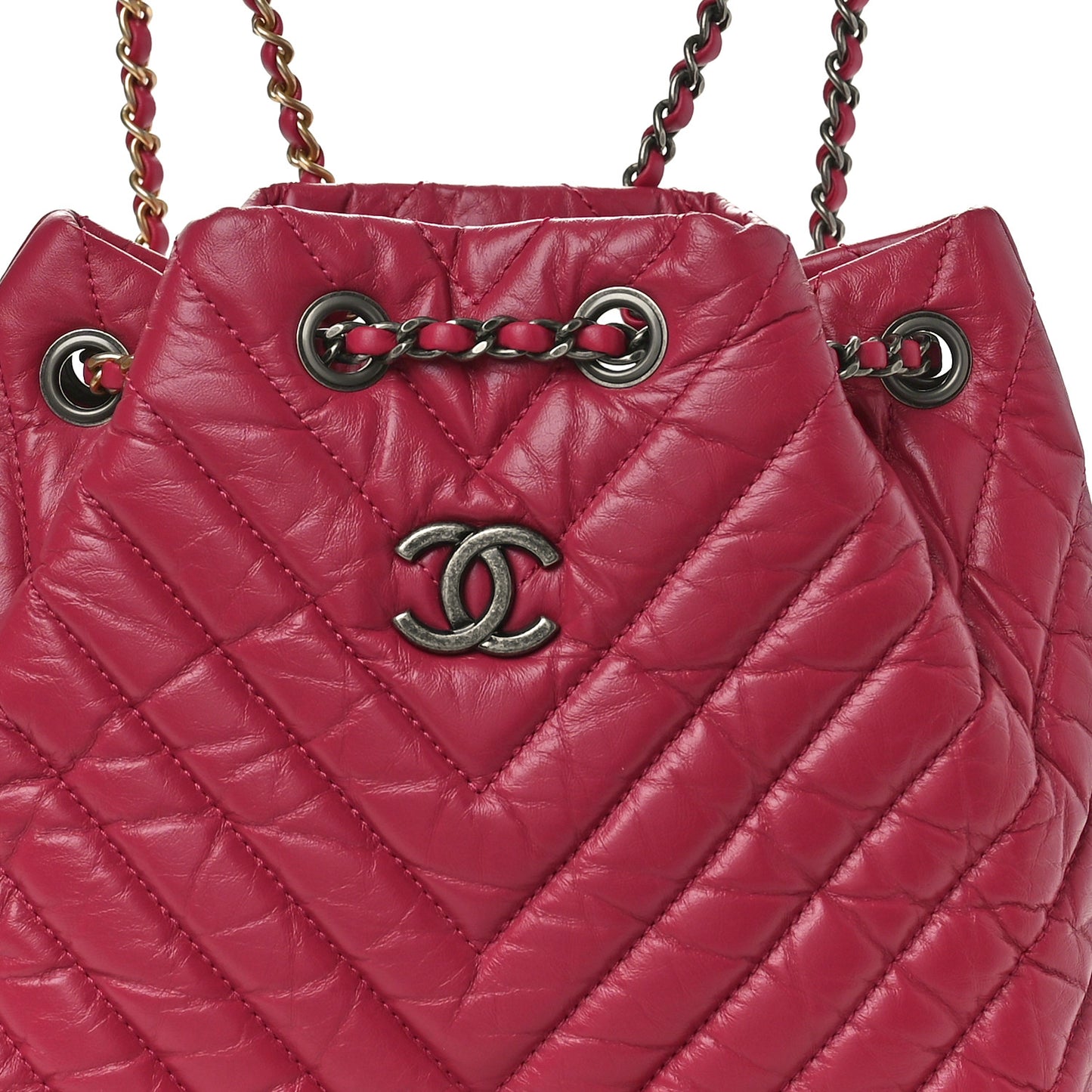 Aged Calfskin Chevron Quilted Small Gabrielle Backpack Dark Pink