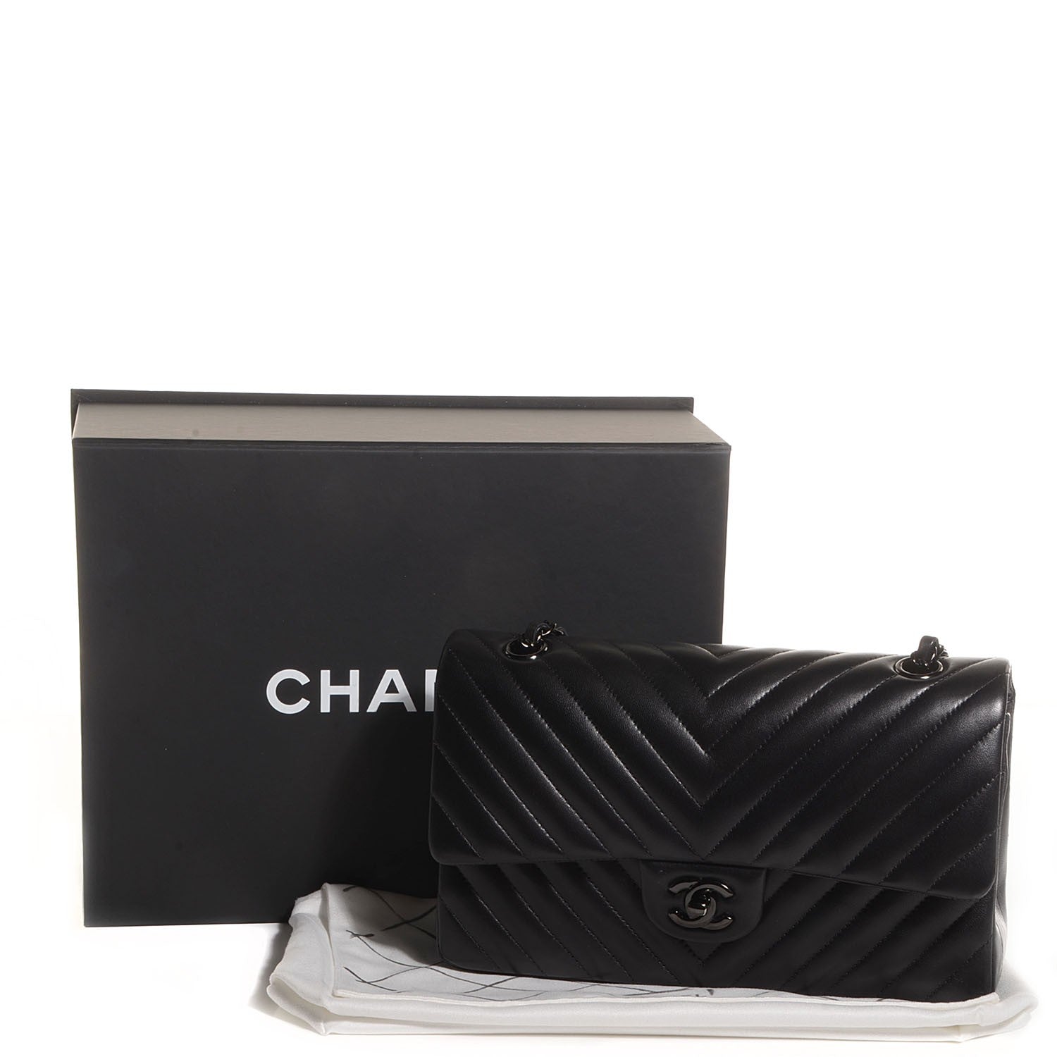 Chanel Lambskin Chevron Medium Double Flap So Black 9 of 9