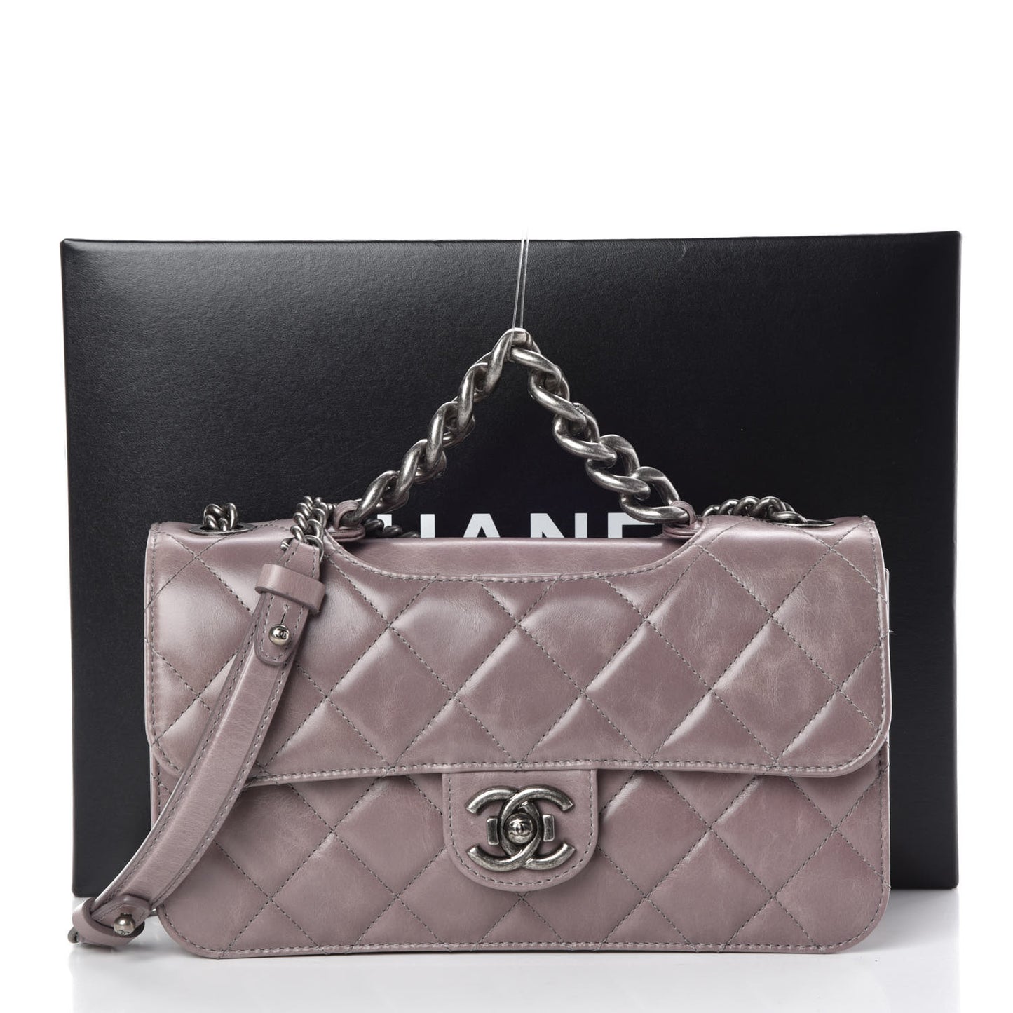 Glazed Calfskin Medium Perfect Edge Flap Grey