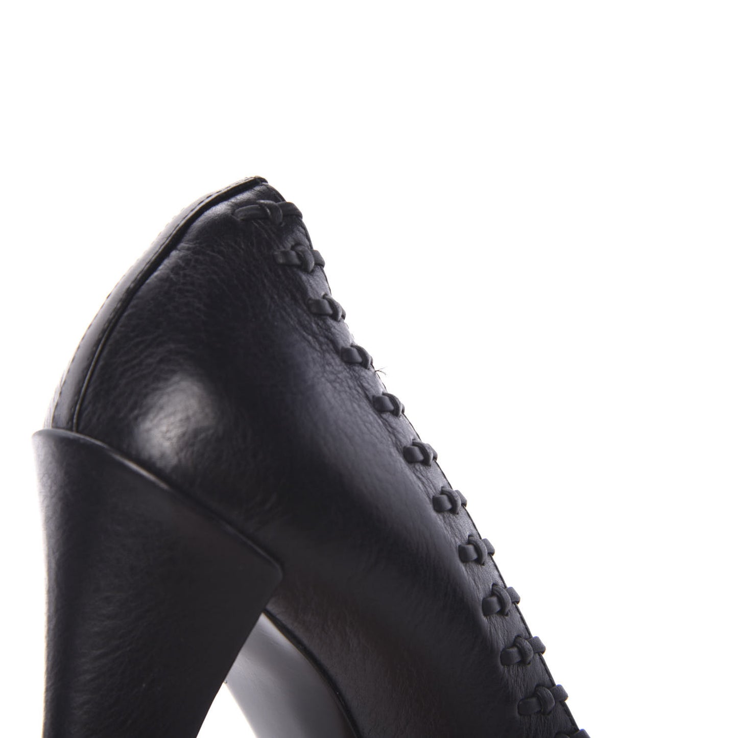 Lambskin Cap Toe Whipstitch Pumps 38.5 Black