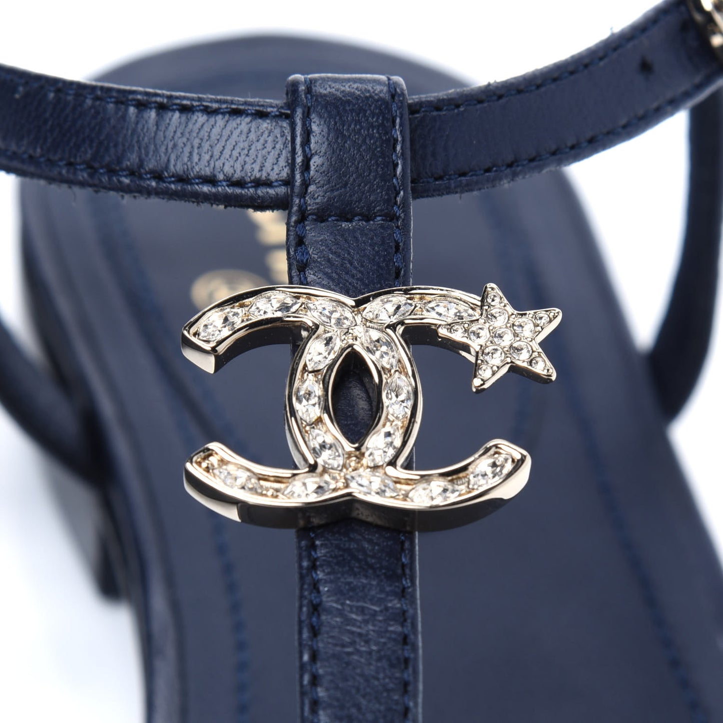 Lambskin Crystal CC Thong Sandals 37 Navy