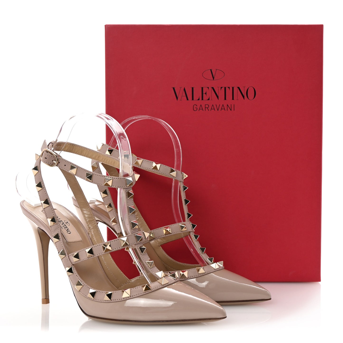 Patent Nappa Rockstud Ankle Strap 100mm Pumps 38.5 Poudre