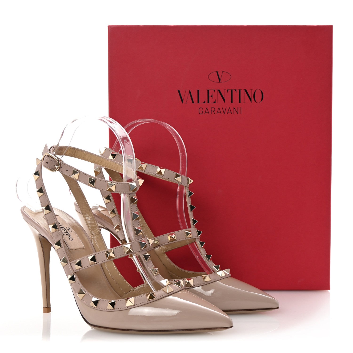 Valentino Garavani Patent Nappa Rockstud Ankle Strap 100mm Pumps 38.5 Poudre 9 of 9