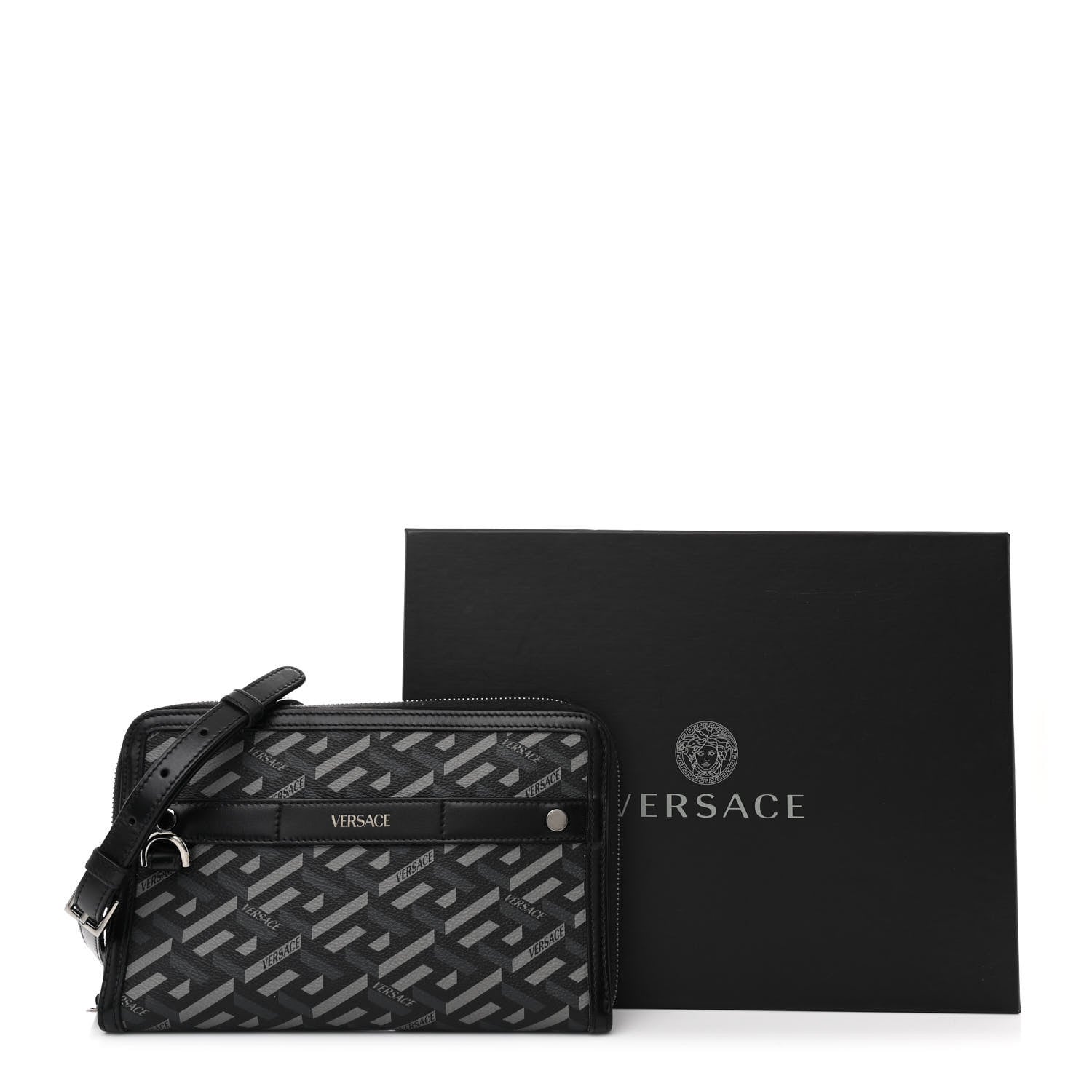 Versace Coated Canvas La Greca Signature  Black Gray 11 of 11