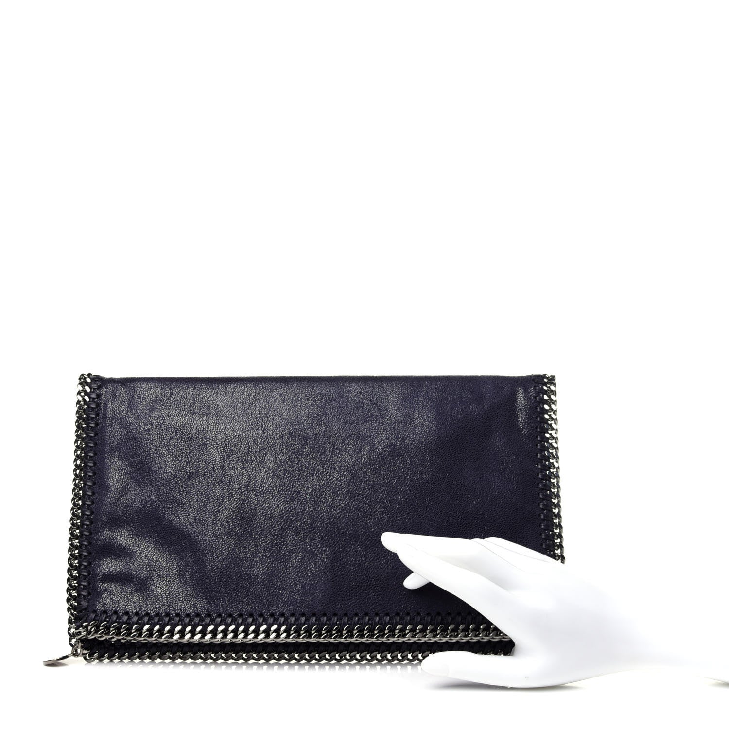 Stella McCartney Shaggy Deer Falabella Fold Over Clutch Navy Blue 2 of 12