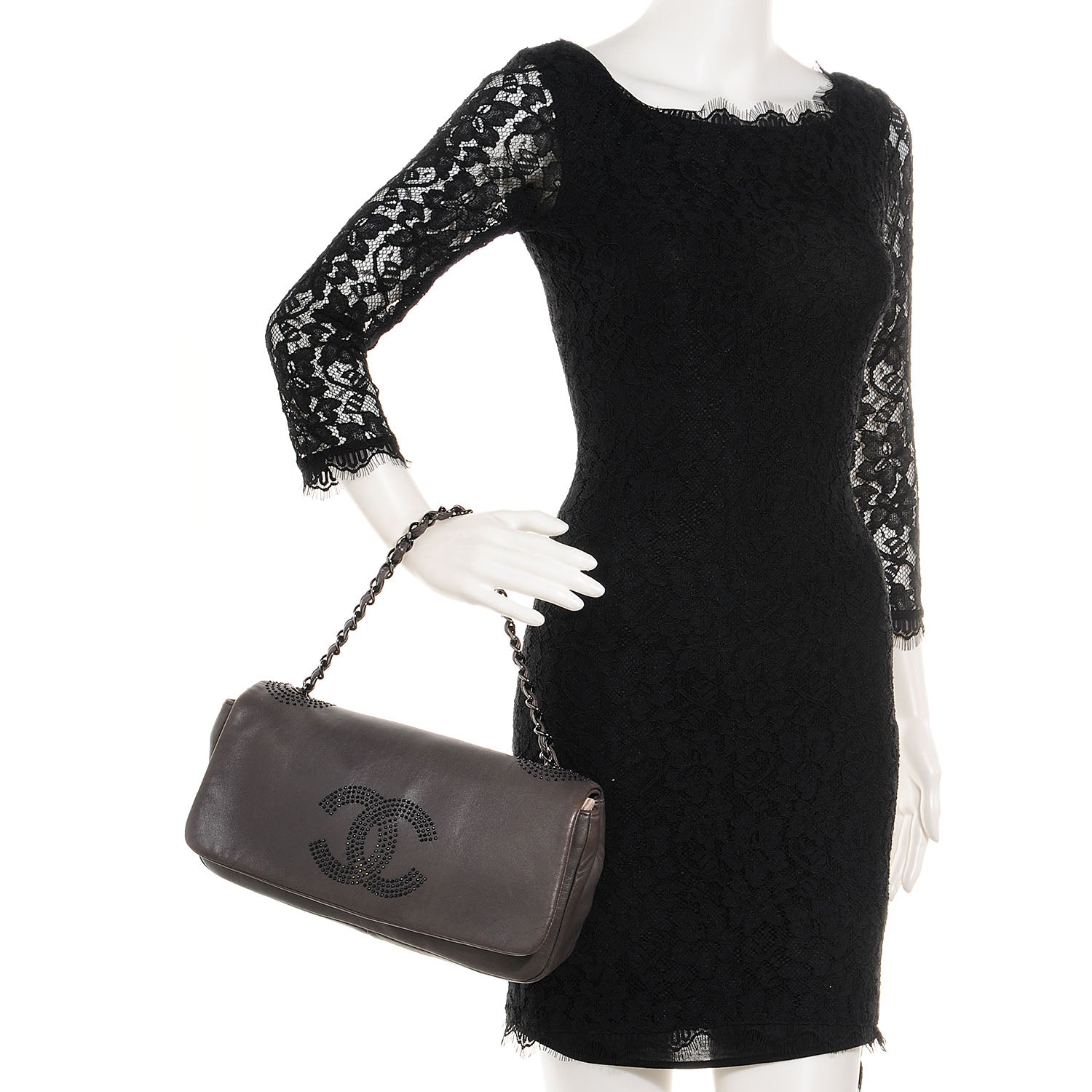 Chanel Lambskin Studded CC East West Flap Grey 2 of 7