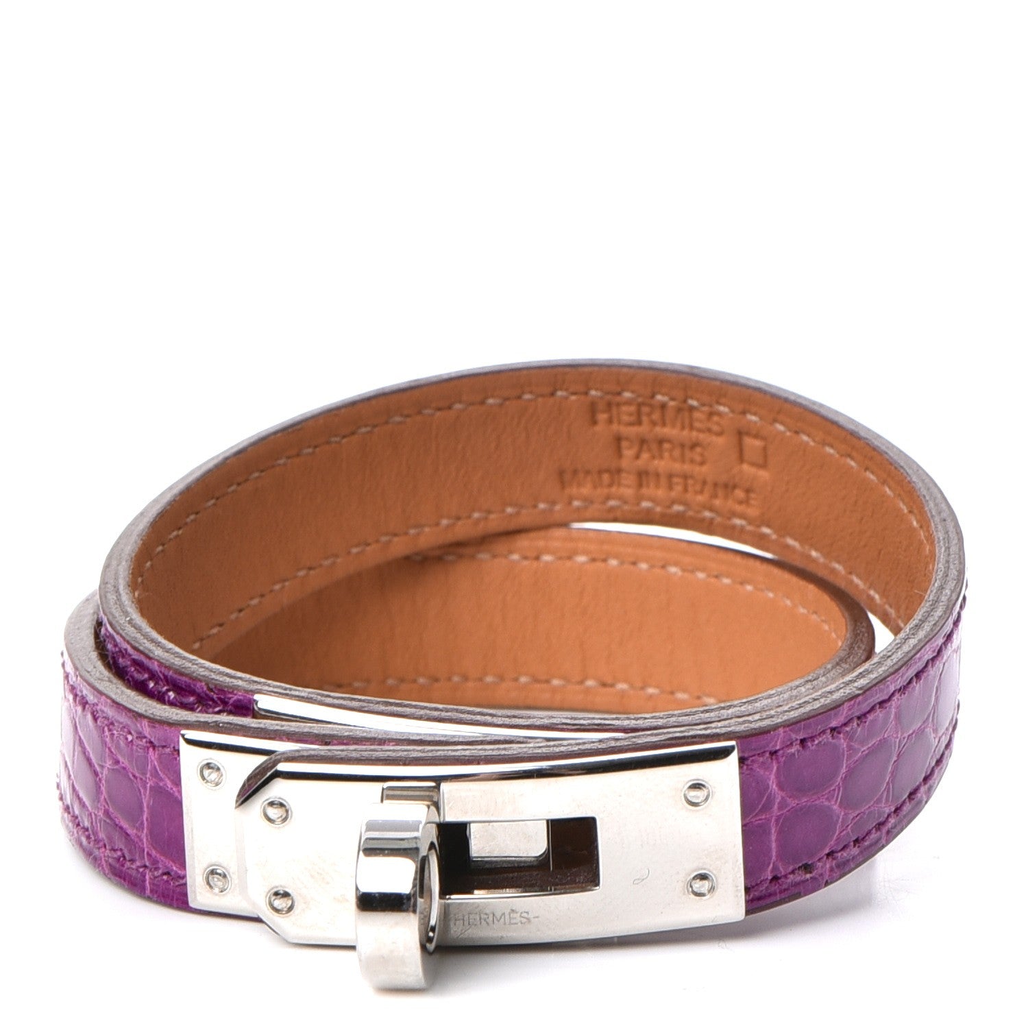 Hermes Shiny Alligator Kelly Double Tour Bracelet S Violet 1 of 7