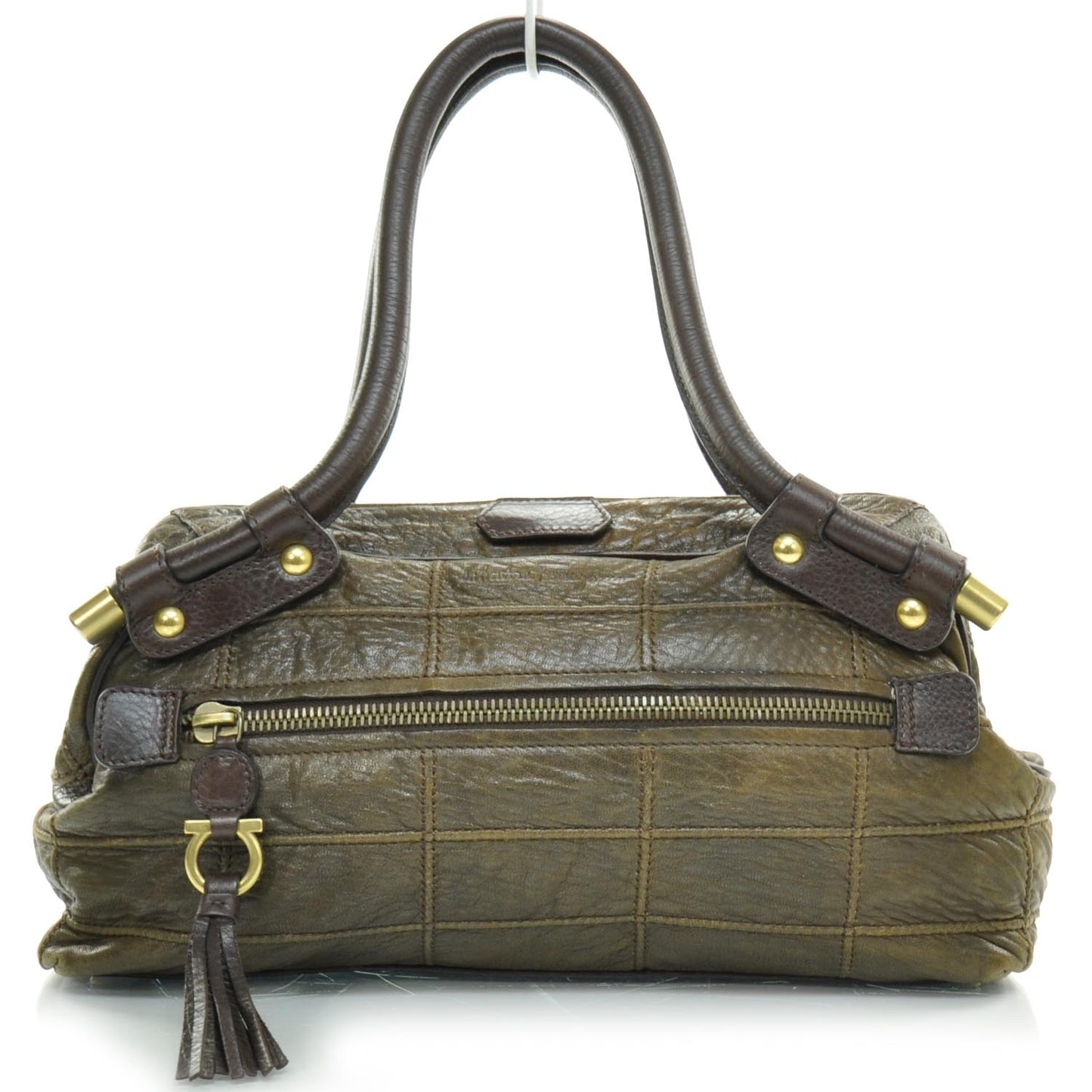 SALVATOREFERRAGAMOLeatherStitchedGanciniBagBrown