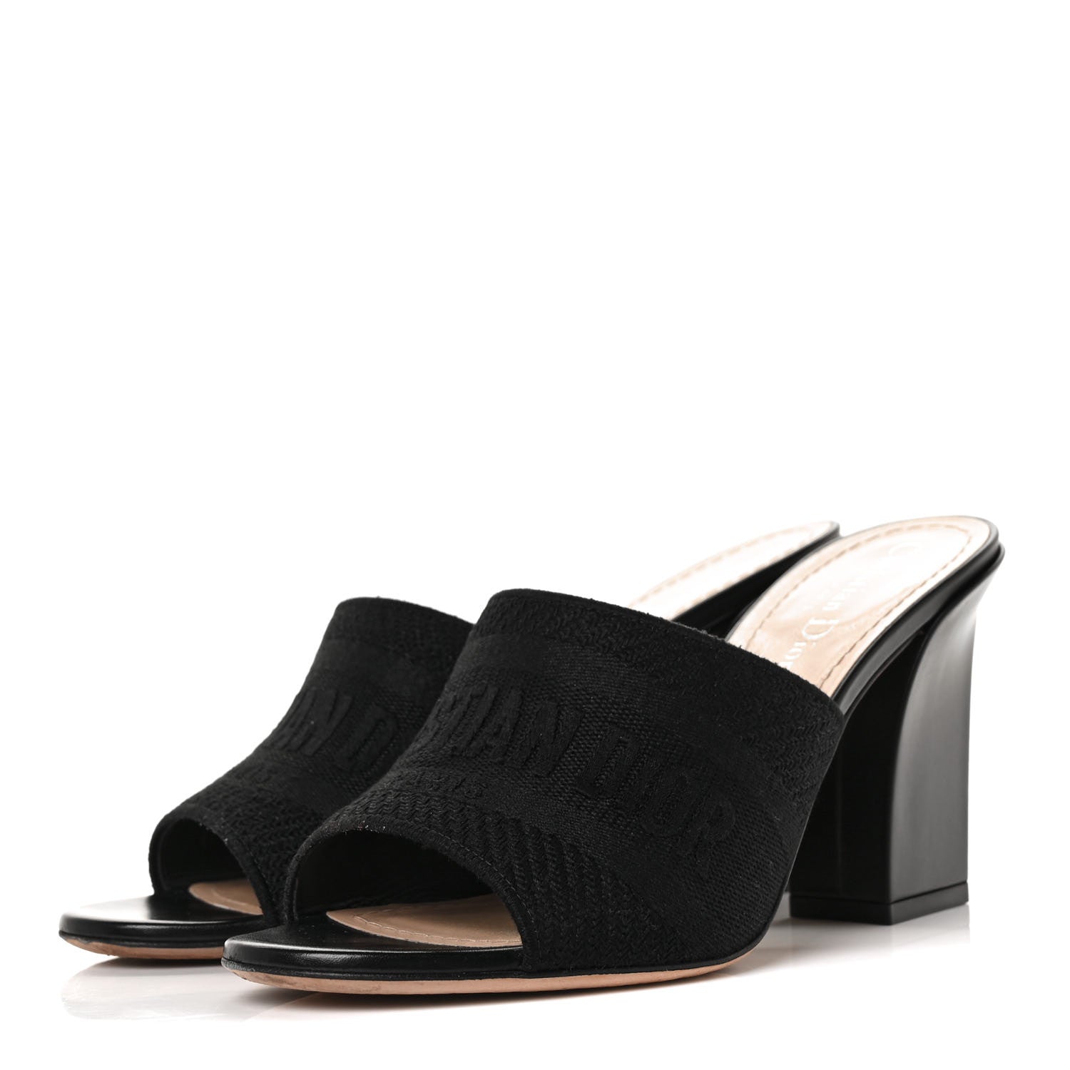 Christian Dior Cotton Embroidered Dway 85mm Slide Sandals 38.5 Black 3 of 9