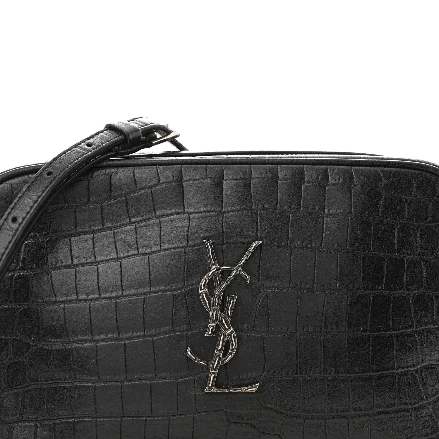 Saint Laurent Calfskin Crocodile Embossed Monogram Lou Camera Bag