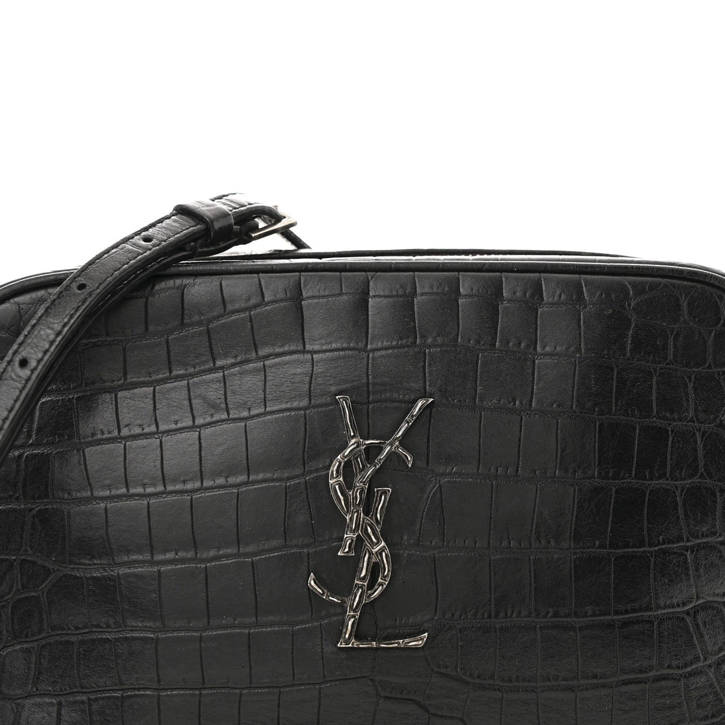 Calfskin Crocodile Embossed Monogram Lou Camera Bag Black