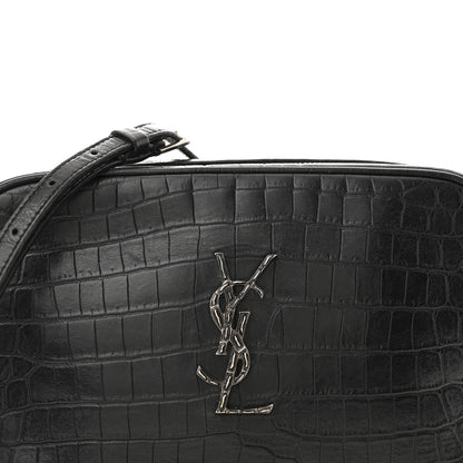 Saint Laurent Calfskin Crocodile Embossed Monogram Lou Camera Bag Black 8 of 10