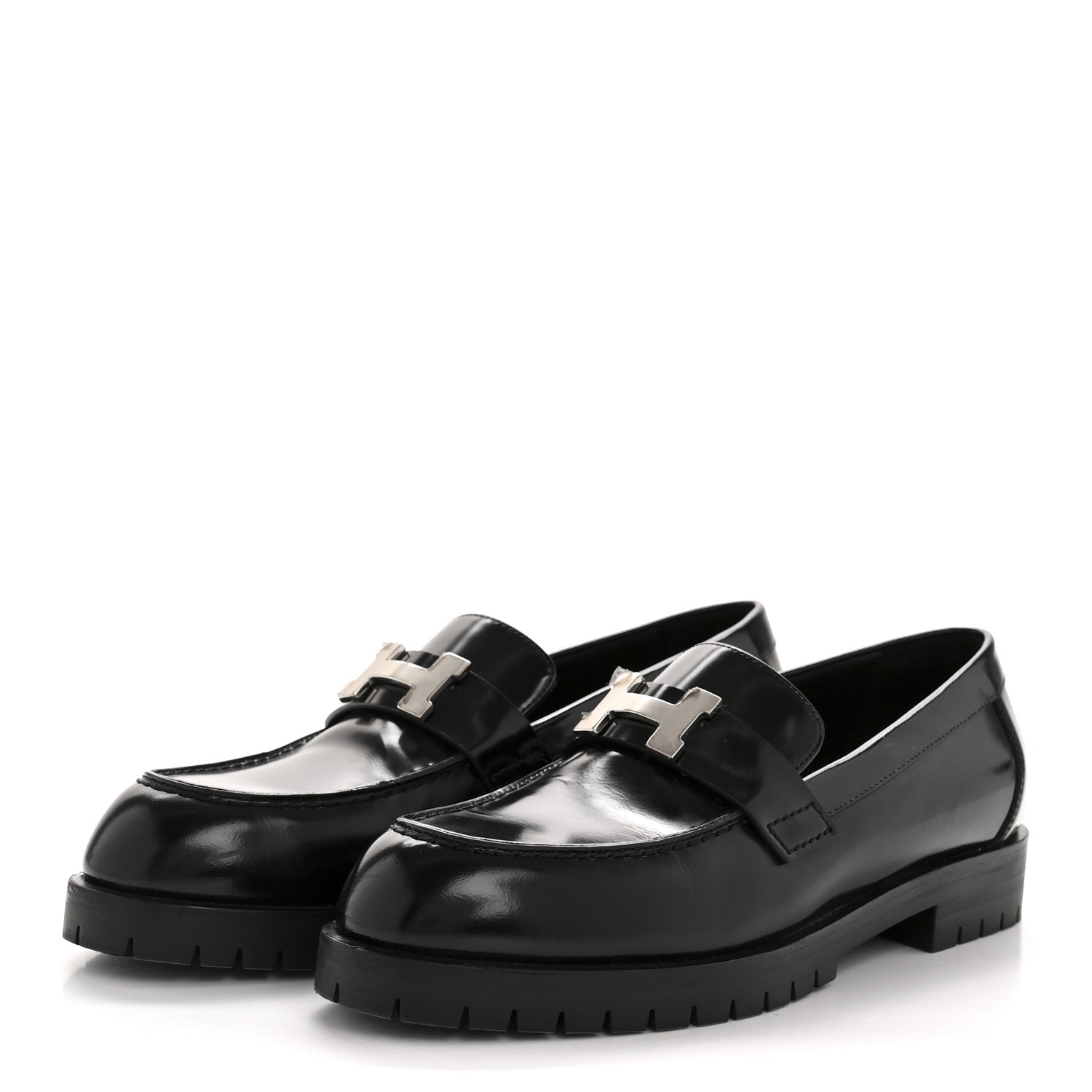 Hermes Calfskin Womens Faubourg Loafers 37 Black 4 of 10
