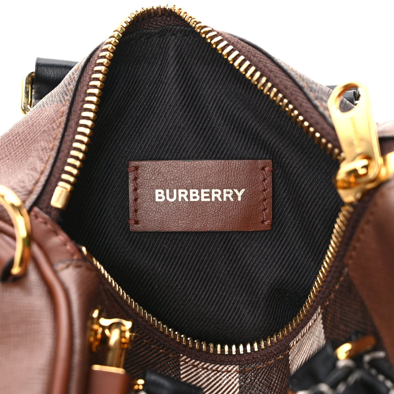 Burberry E-canvas Check Mini Bowling Bag Dark Birch Brown 6 of 9