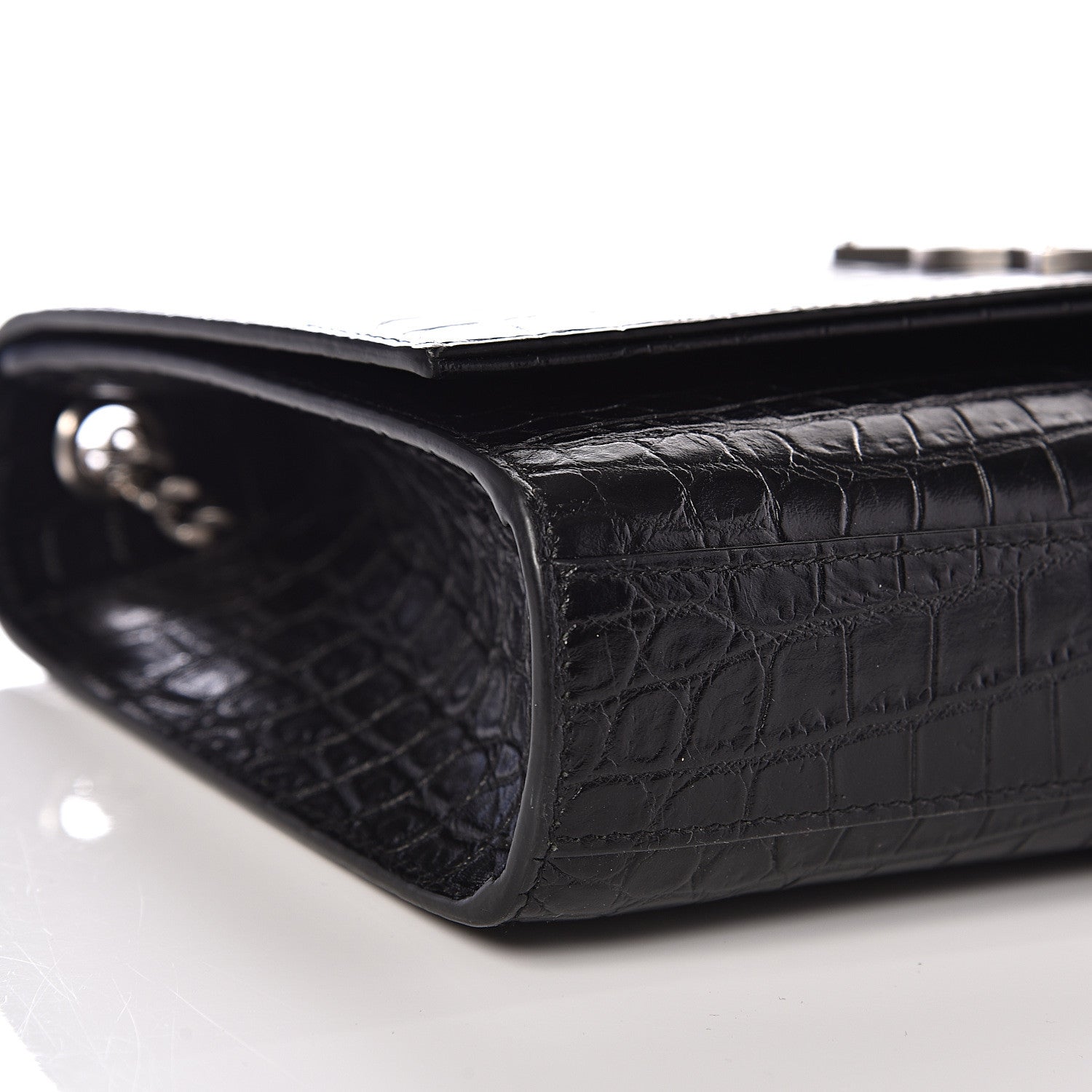 Saint Laurent Calfskin Crocodile Embossed Medium Classic Monogram Kate Tassel Satchel Black 6 of 9