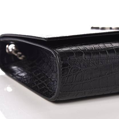 Saint Laurent Calfskin Crocodile Embossed Medium Classic Monogram Kate Tassel Satchel Black 6 of 9
