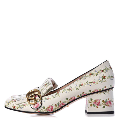 Gucci Calfskin Rose Print GG Marmont Fringe 50mm Loafer Pumps 37 Multicolor 1 of 8