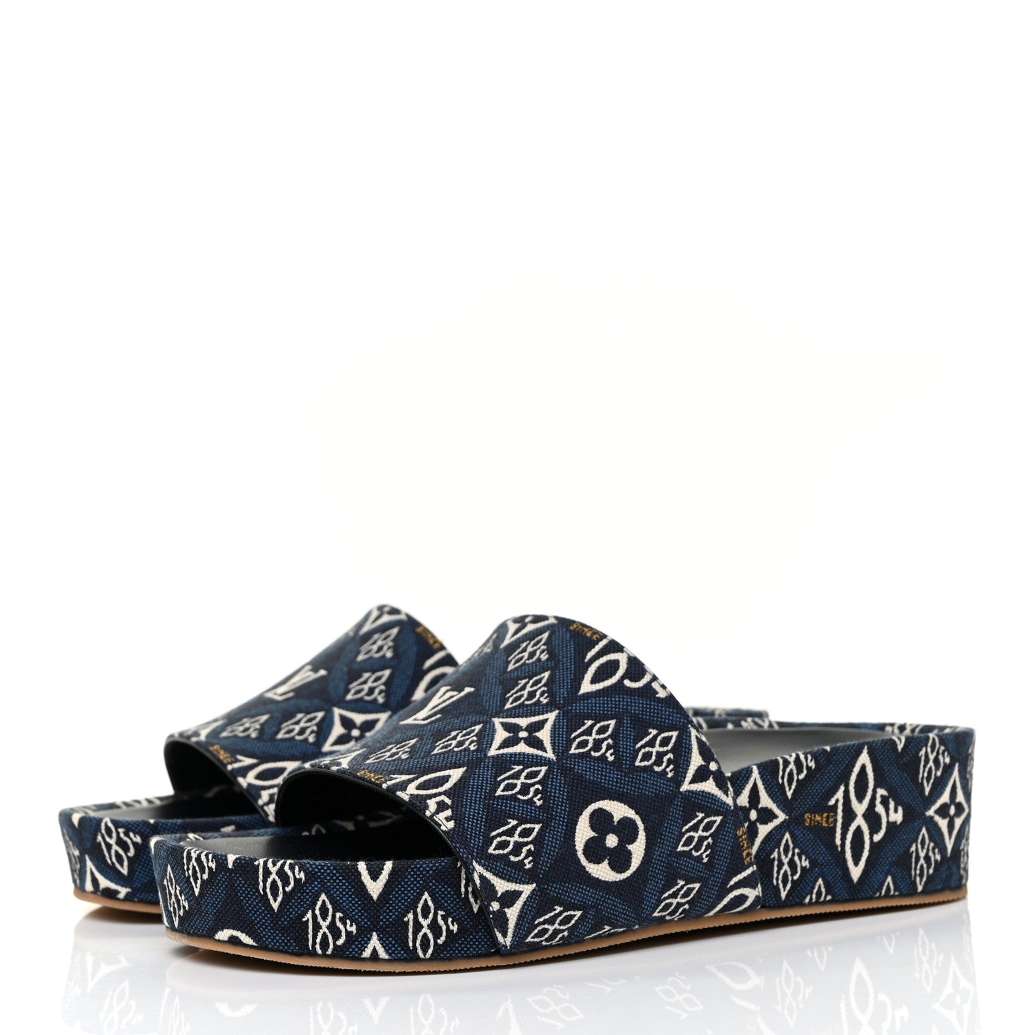 Louis Vuitton Canvas Since 1854 Jumbo Flatform Mule Sandals 37.5 Blue 3 of 8