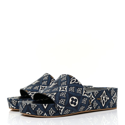Louis Vuitton Canvas Since 1854 Jumbo Flatform Mule Sandals 37.5 Blue 3 of 8