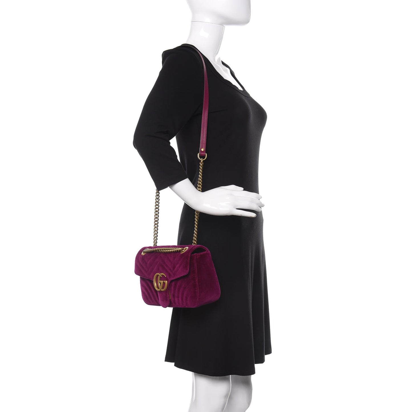 Velvet Matelasse Small GG Marmont Shoulder Bag Fuchsia Violet Cyclamen