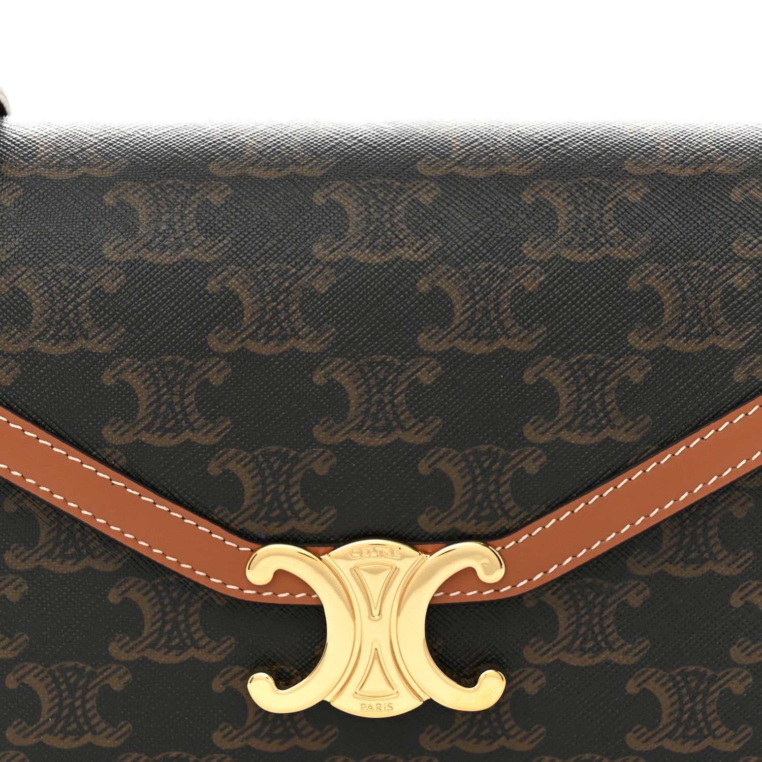 Celine Triomphe Canvas Calfskin Enveloppe Bag Tan 8 of 11
