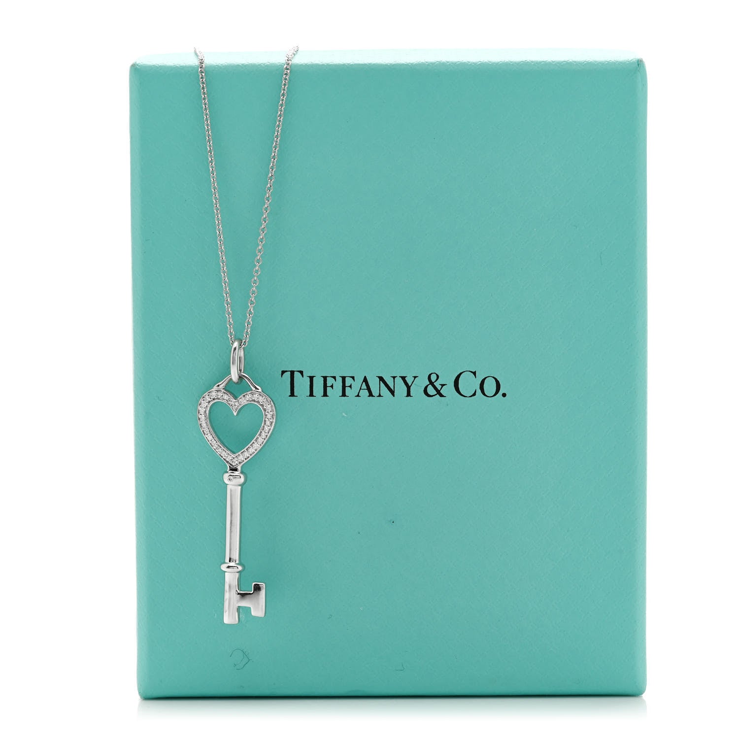 Tiffany 18K White Gold Diamond Medium Heart Key Pendant Necklace 7 of 7