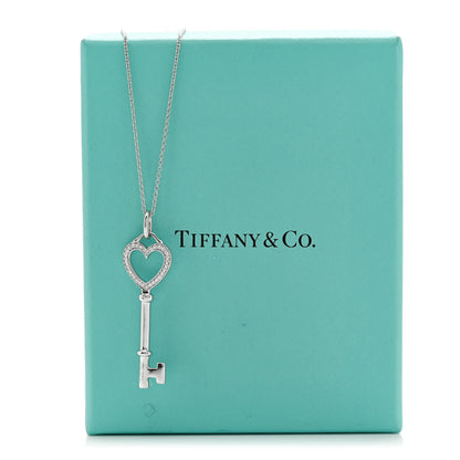 Tiffany 18K White Gold Diamond Medium Heart Key Pendant Necklace 7 of 7