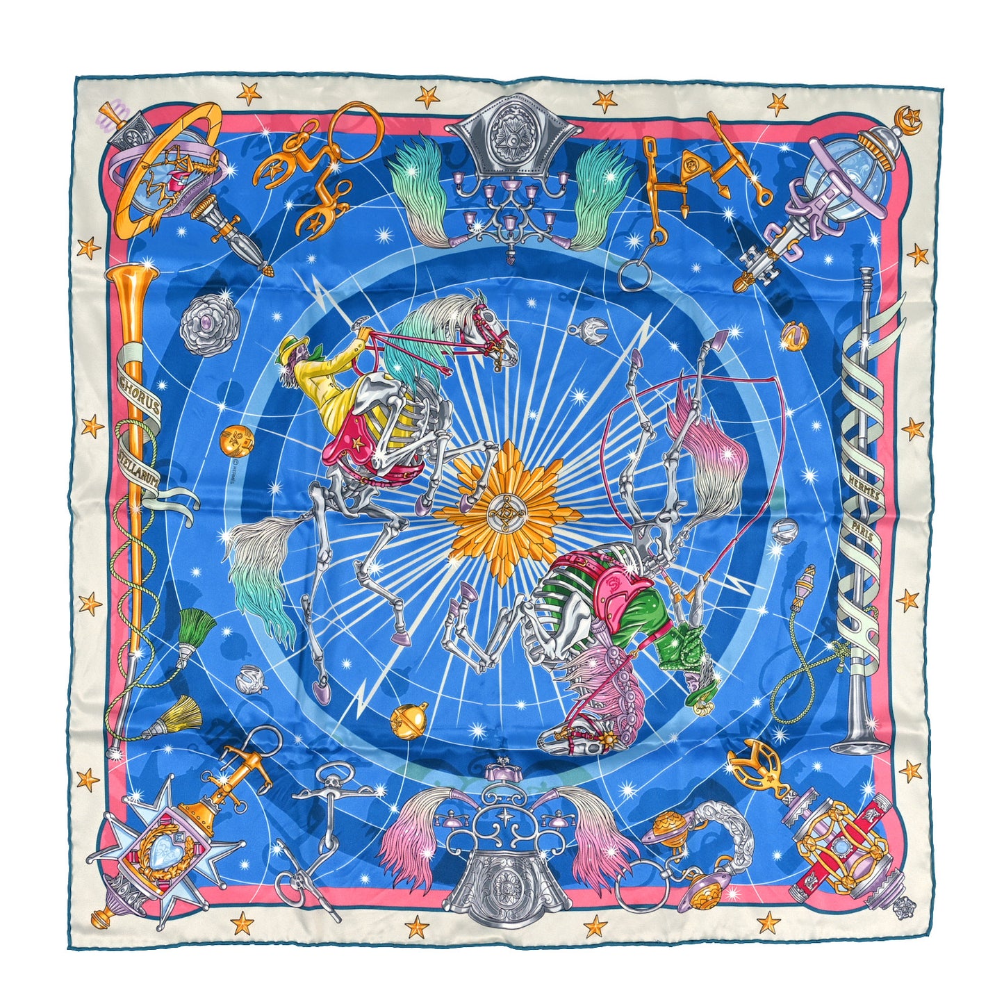 Silk Chorus Stellarum Scarf 70 Gris Perle Bleu Azur