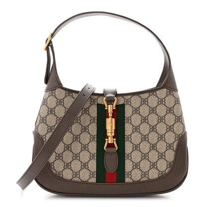 Gucci X BALENCIAGA BB Supreme Monogram Calfskin Web Small Jackie 1961 Hobo Beige Ebony 1 of 12
