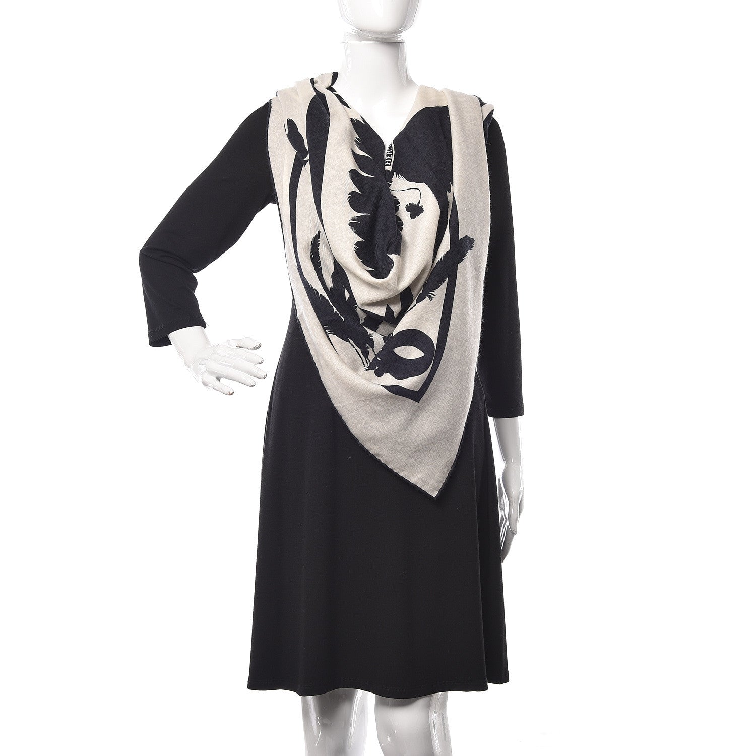 Hermes Cashmere Silk Brazil Tattoo Shawl 140 Bleu Noir Blanc 2 of 6