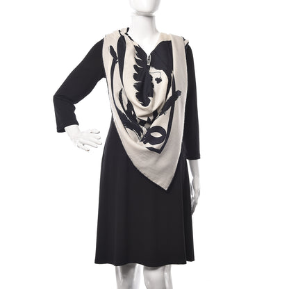 Hermes Cashmere Silk Brazil Tattoo Shawl 140 Bleu Noir Blanc 2 of 6