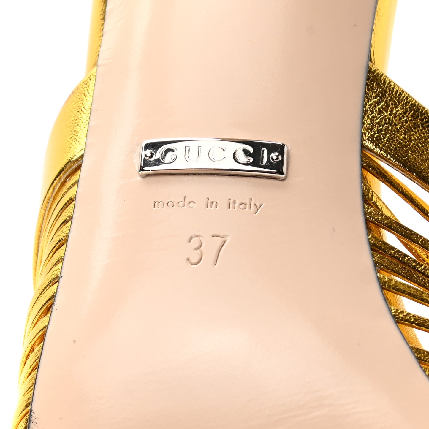 Metallic Nappa Crawford Knot Mid Heel Slide Sandals 37 Gold