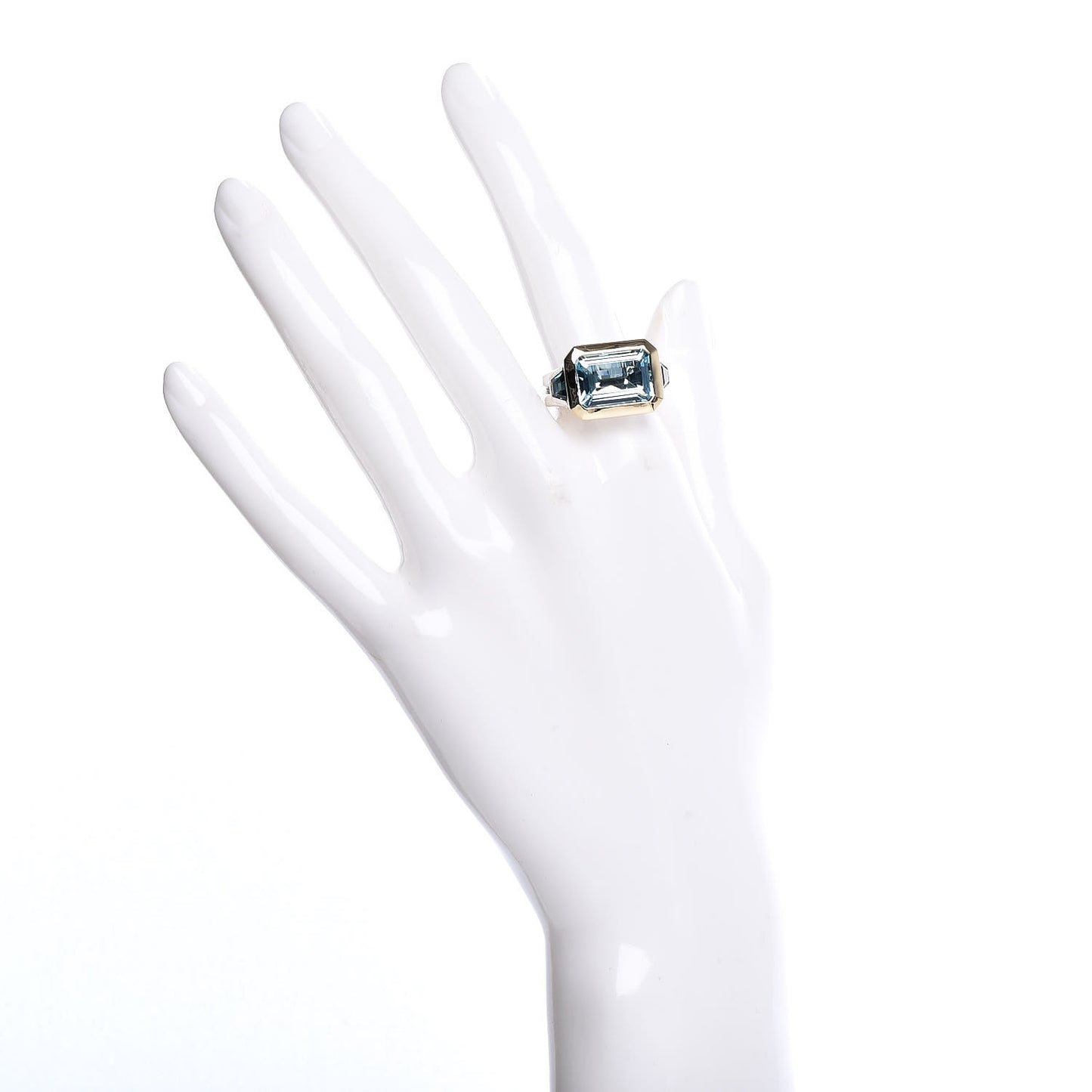 Sterling Silver 18K Yellow Gold Blue Topaz Hampton Blue Topaz Three Stone Novella Ring 57 8