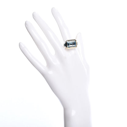 David Yurman Sterling Silver 18K Yellow Gold Blue Topaz Hampton Blue Topaz Three Stone Novella Ring 57 8 2 of 6