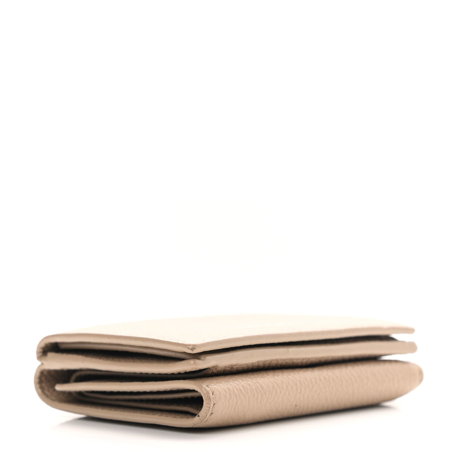 Grained Calfskin Paris Petite Compact Wallet Beige