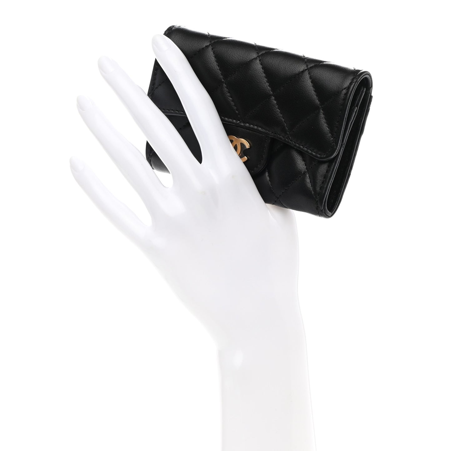 Lambskin Quilted Flap Card Holder Wallet Black
