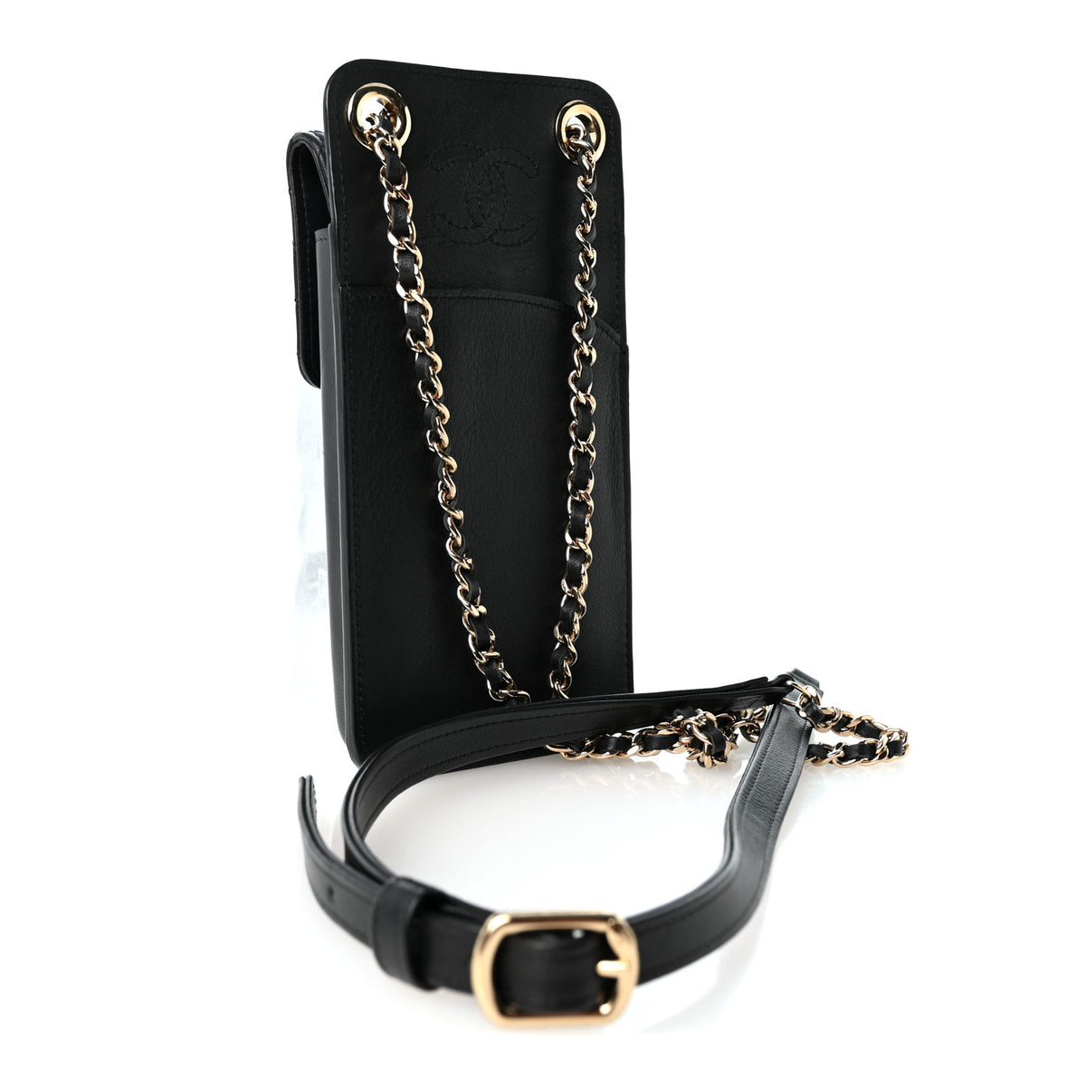 Chanel Lambskin Quilted Phone Holder Flap With Chain Black 3 of 11