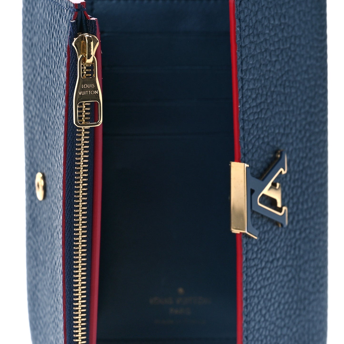 Taurillon Capucines Compact Wallet Marine Rouge