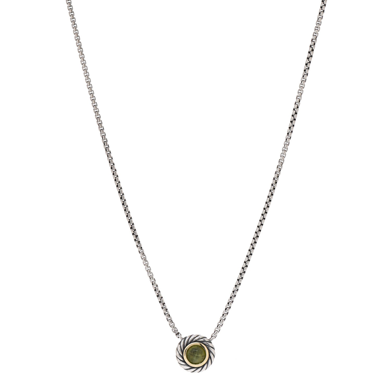 David Yurman Sterling Silver 18K Yellow Gold Peridot Cookie Pendant Necklace 1 of 4