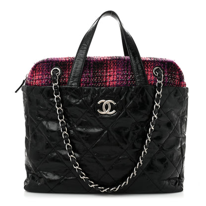 Chanel Glazed Calfskin Quilted Tweed Portobello Tote Black Pink 1 of 10