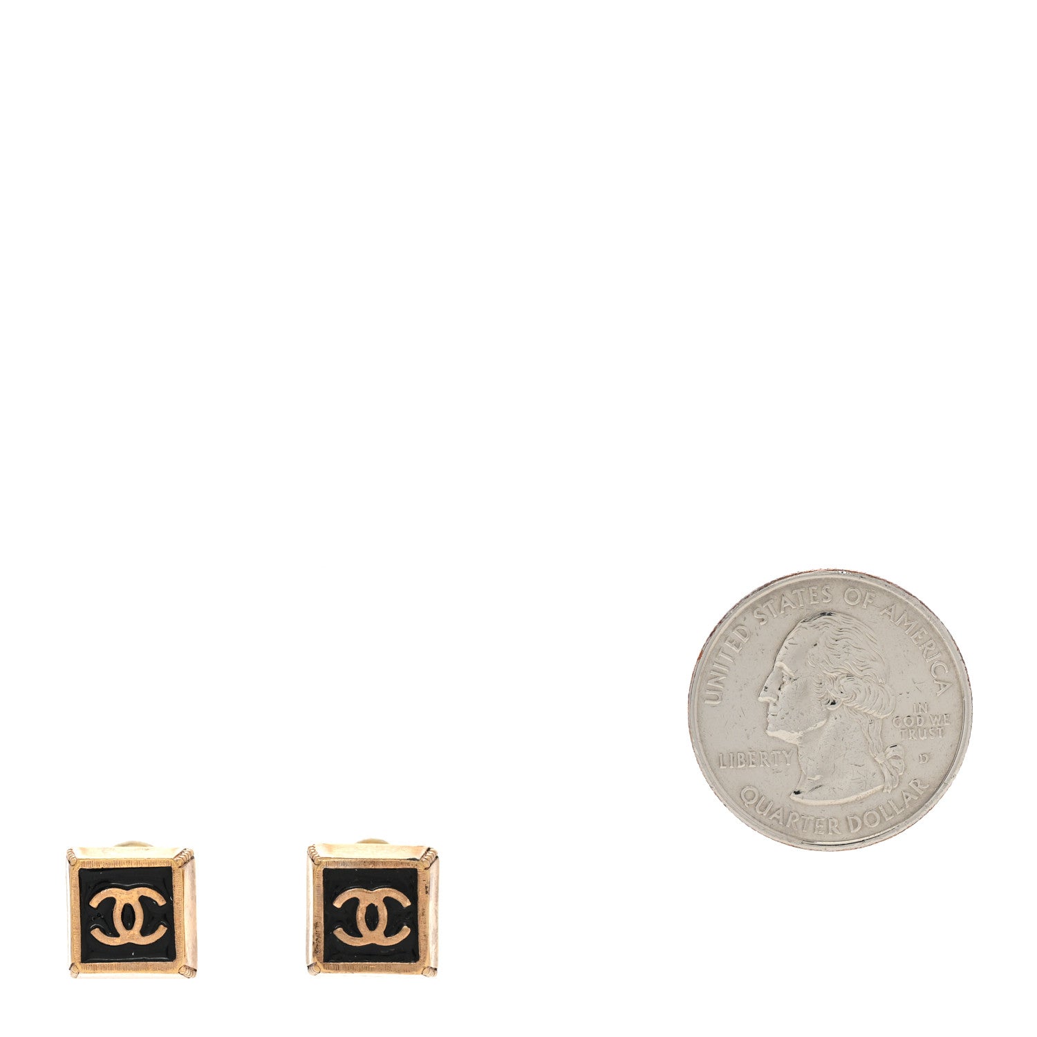 Chanel Metal Enamel CC Square Earrings Gold Black 2 of 5