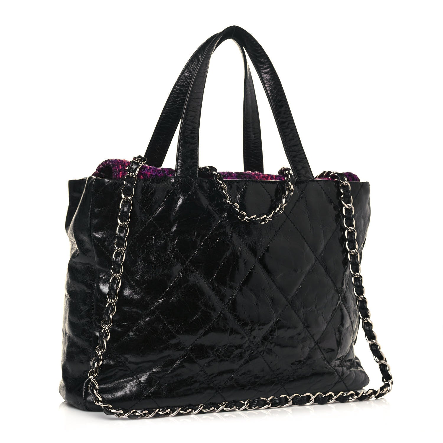 Chanel Glazed Calfskin Quilted Tweed Portobello Tote Black Pink 3 of 15