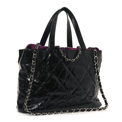 Chanel Glazed Calfskin Quilted Tweed Portobello Tote Black Pink 3 of 15
