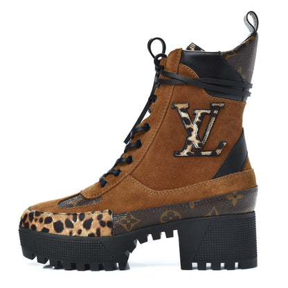 Louis Vuitton Suede Calfskin Monogram Laureate Platform Desert Boots 36 Cognac 1 of 9