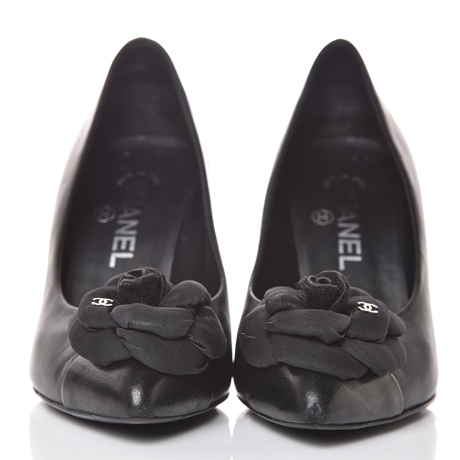 Chanel Lambskin Camellia Pumps 37.5 Black 2 of 8