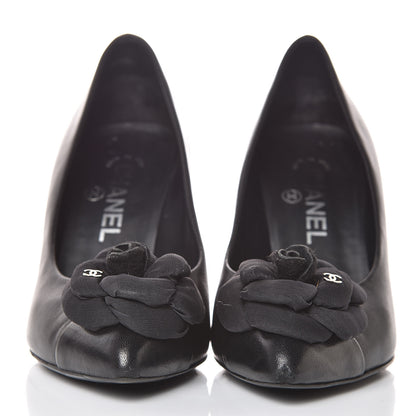 Chanel Lambskin Camellia Pumps 37.5 Black 2 of 8