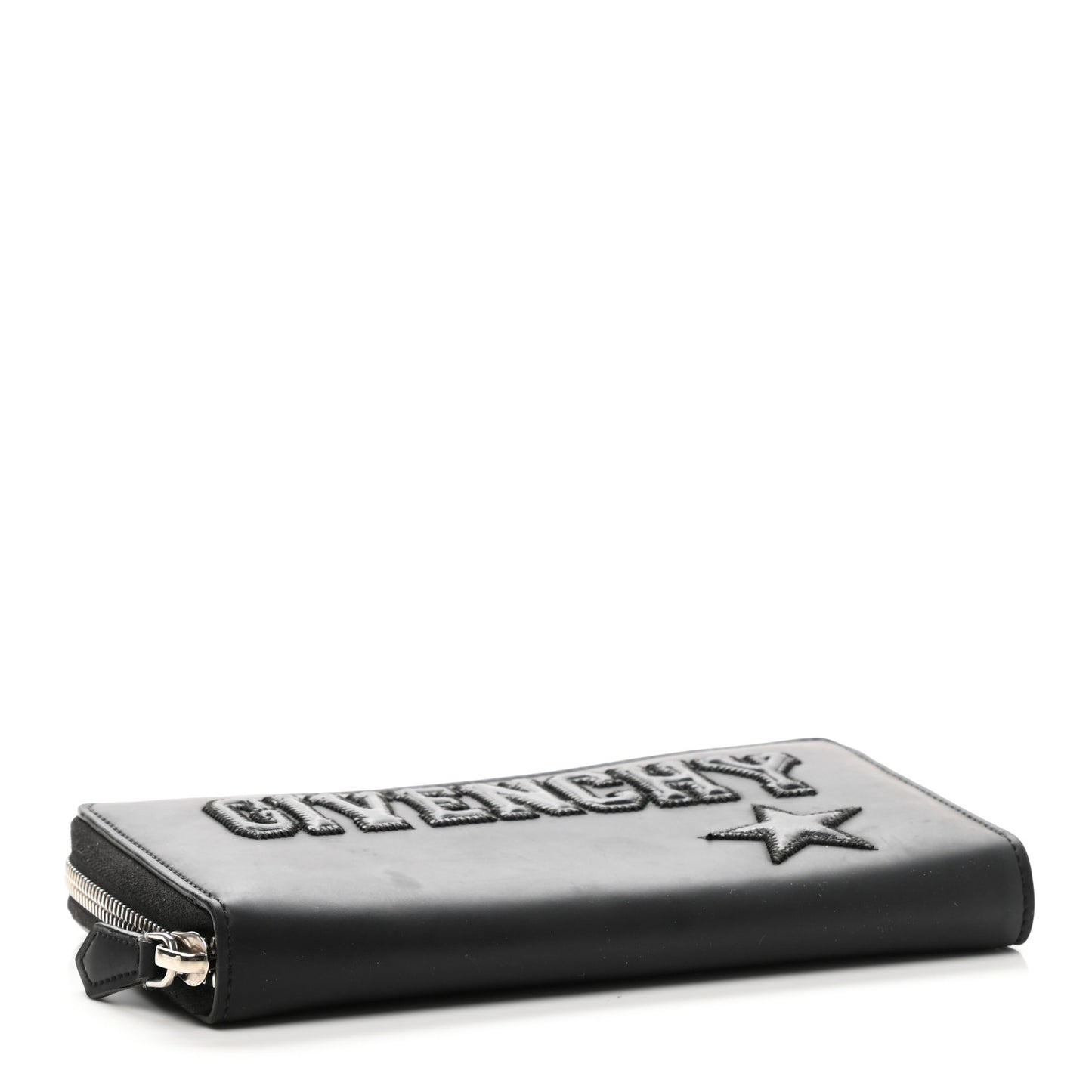 Calfskin Logo Star Embossed Zip Around Wallet Black