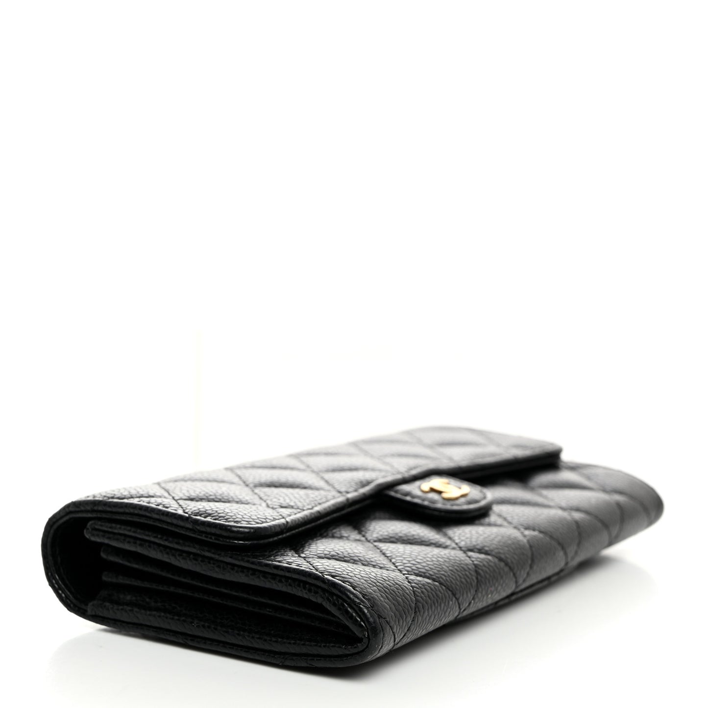 Caviar Quilted Large Gusset Flap Wallet Black