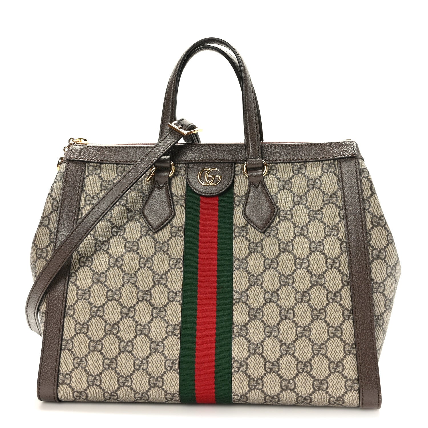 Gucci GG Supreme Monogram Web Medium Ophidia Tote Bag Brown 1 of 12