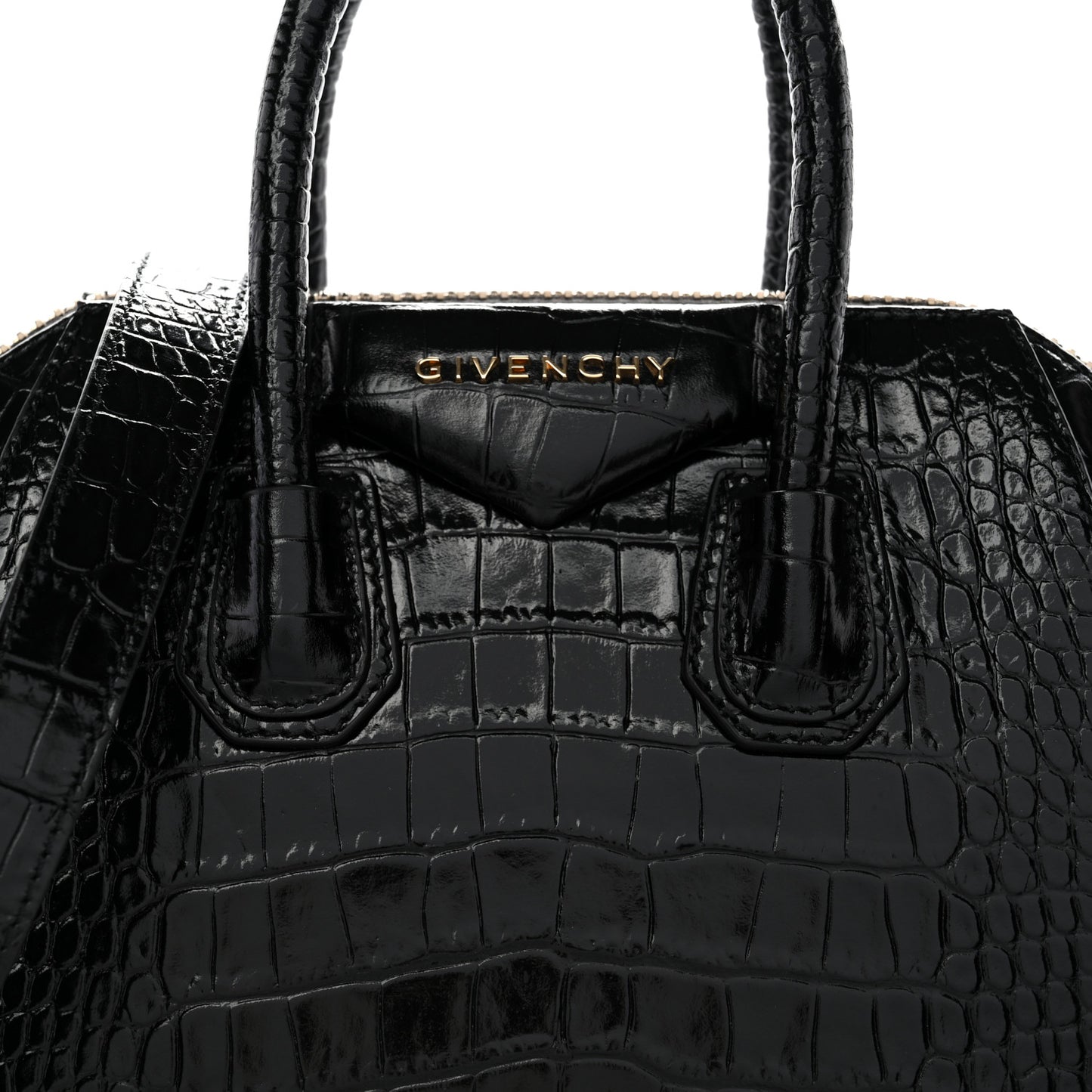 Calfskin Crocodile Embossed Mini Antigona Black